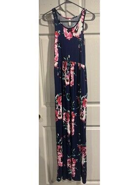 Grecerelle Women’s Med Maxi Dress Navy Pink Floral (1088)